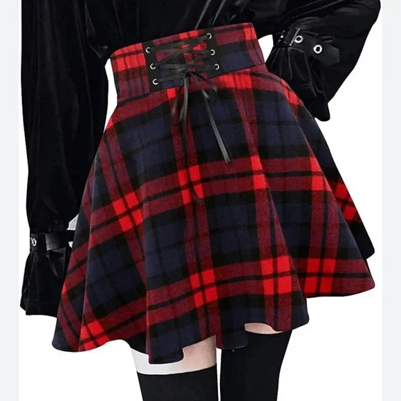 IDEALSANXUN HIGH WAISTED WOOL BLEND GOTHIC MINI SKATER SKIRT (skort)- S/ Medium - Picture 2 of 11